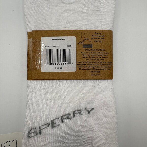 Sperry low show shoe liner socks - white - NWT/NIP - Fits shoe sizes 5-10 - Picture 3 of 5